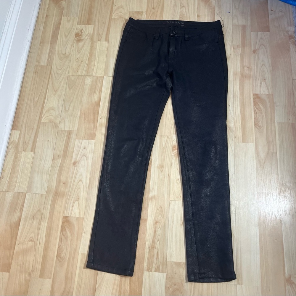 Bianco Womens Mid Rise Black Pebbled Textured Skinny Pants Size 26